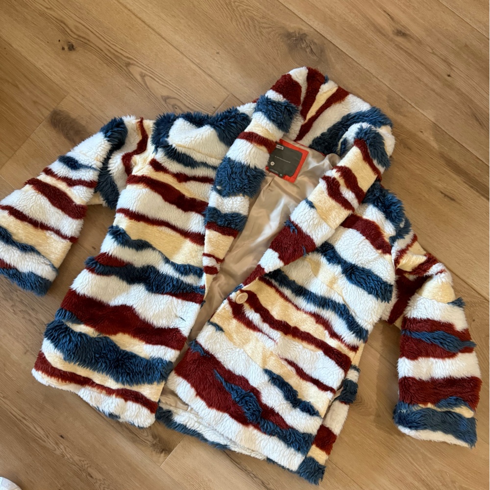 Anthropologie Striped Faux Fur Coat